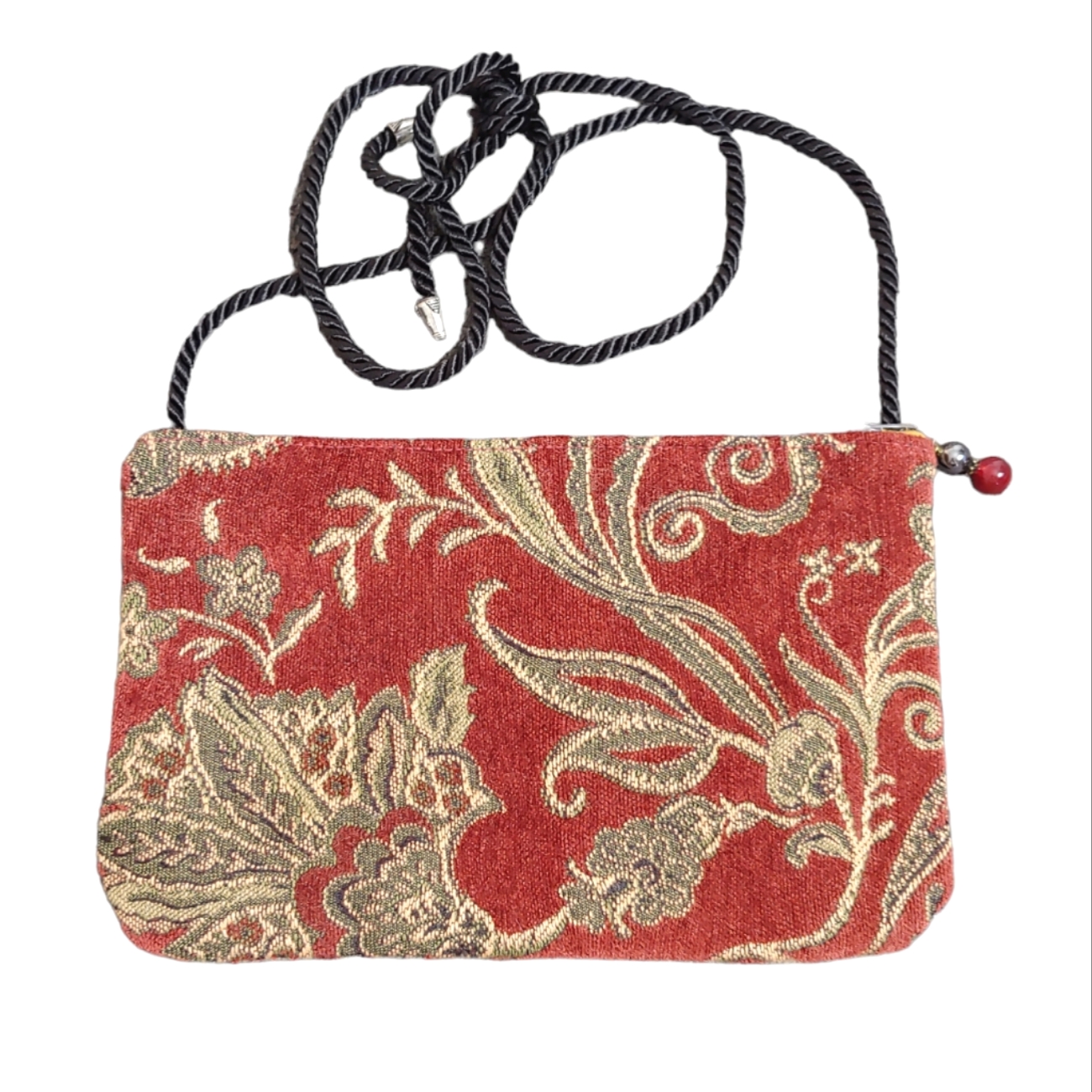 Mango Express Red Cream Beige Floral Design Crossbody Bag With Black Cord
